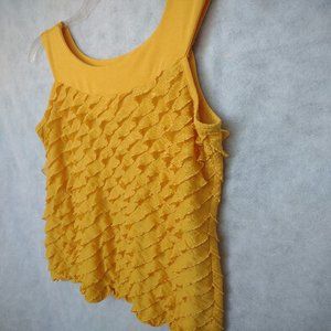 Double Take Soft Scoop-Neck Ruffled Tank Large Marigold